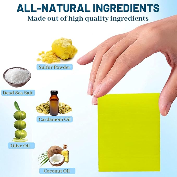 3 PCS Sulfur Dead Sea Soap, Natural Sulphur Bar Soap with Dead Sea Salt, Tea Tree Oil, Face & Body Exfoliating & Moisturizing Bar for Men & Women All Skin Types