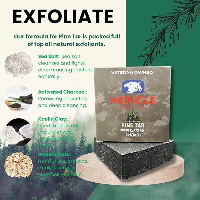 Pine Tar Organic 5oz Body Bar | Traditional Cold Process Technology | 100% Organic & Natural Ingredients | No Harsh Chemicals | Exfoliating | Made in the USA