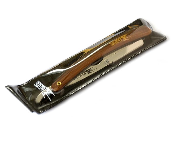 Stainless Steel Professional Barber Straight Edge Razor with 100 Count Single Edge Razor Blades (Brown)