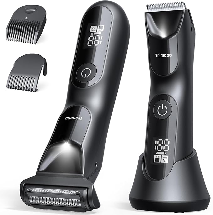 Men’s 2-in-1 Body Groomer Kit, Electric Body Trimmer for Face, Intimate Areas, Wet/Dry Use, Anti-Slip Grip, LED Light, Cordless Hair Shaver for Men, Ideal for Travel & Daily Grooming