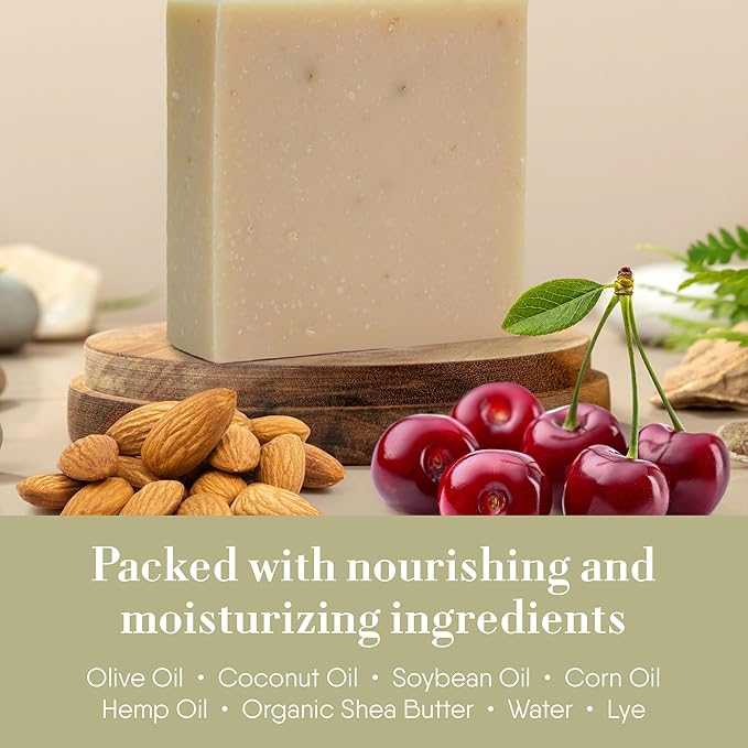 360Feel Cherry Almond Soap - Made in the USA - Castile Handmade, All Natural, Cold Processed - Infused with Refreshing Cherry Almond Essential Oil for Soothing Scent - Rich, Creamy Lather - 5oz