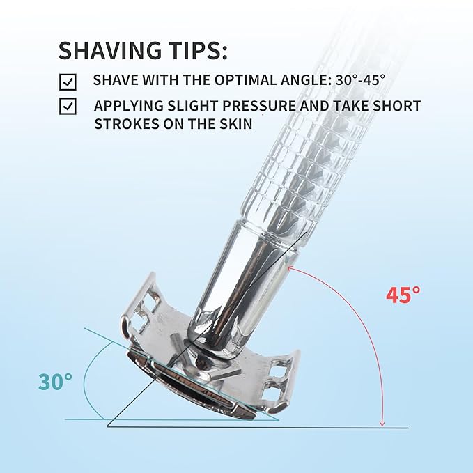 Gearhub Double Edge Safety Razor Reusable Stainless Metal Wet Shaving Razor with 10 Swedish Platinum Blades for Men Women Barber Bikini Armpit Hair, Silver GR131