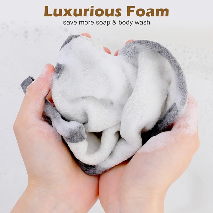 3PCS Exfoliating Washcloths for Face Shimmeroo 8x8 Inch Bamboo Charcoal Premium Face Body Wash Cloths with Softness Scrubbing Two Sides Exfoliating Towel for Women Men(Grey)