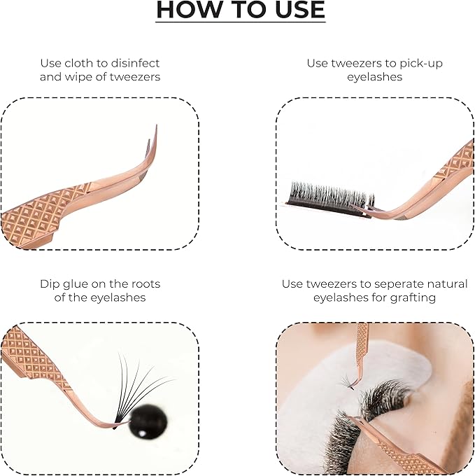 SIVOTE Eyelash Extension Tweezers Fiber Tips, Set of 6, Curved, Dolphin, 90 Degree 45 Degree, Volume Boot & Slight Curved Tweezer, Rose Gold