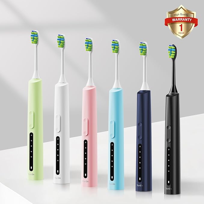 7AM2M Sonic Electric Toothbrush for Adults and Kids, 40000VPM Power Toothbrushes, Fast Rechargeable with 4 Brush Heads, 5 Modes, 2 Minutes Built in Smart Timer, One Charge for 60 Days (Black)