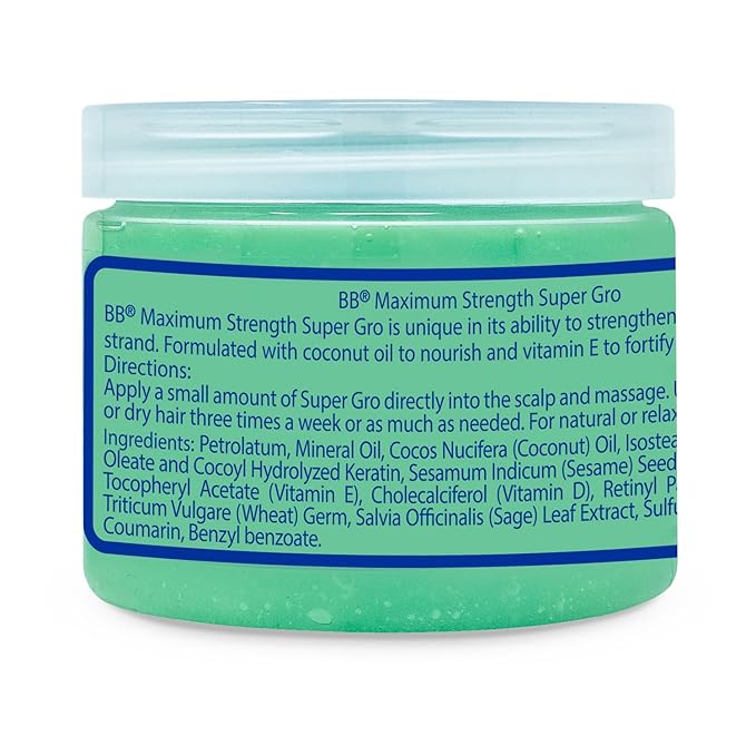 Bronner Brothers Maximum Strength Super Gro Hair Dress & Scalp Treatment – Coconut Oil, Vitamins E, A & D, Sage & Sulfur – For Dry Scalp Care, Breakage Support, Shine & Healthy-Looking Hair – 6oz
