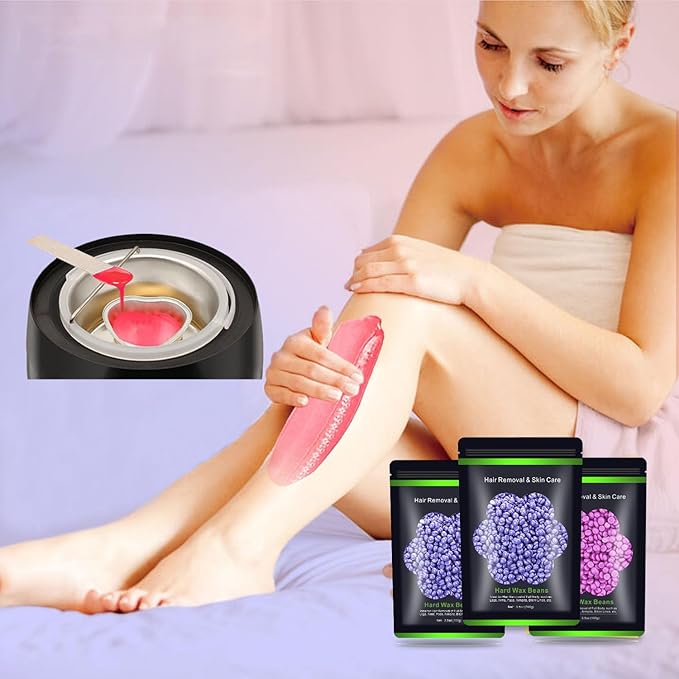 Wax Beads for Hair Removal 10.5oz (300g), Auperwel Hard Wax Beads Beans for Sensitive Skin Brazilian Waxing, Face, Bikini, Eyebrow, Legs, Painless for Women Men, 3 packs Kit with 10 Sticks