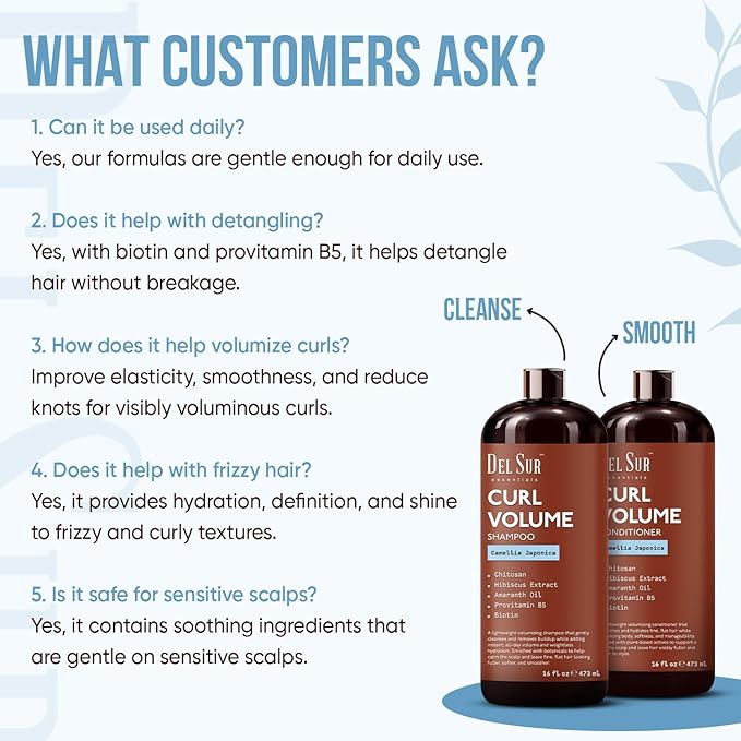 DEL SUR Curly Hair Shampoo and Conditioner Set | 16 fl oz Each | with Camellia Japonica, Hibiscus & Amaranth Oil | Curl Defining, Volume & Hydration for Curly & Wavy Hair