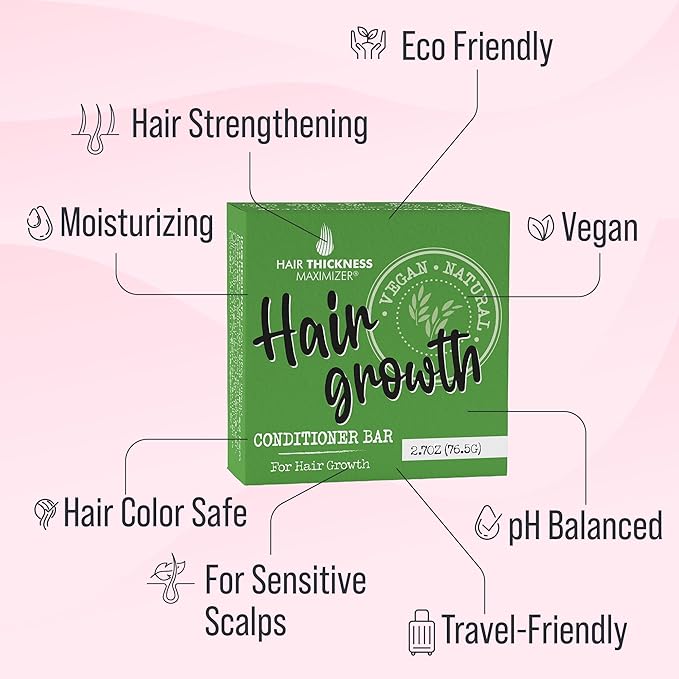 Conditioner Bar for Hair Growth. Eco Friendly, Vegan, Color Safe, pH Balanced. Solid Conditioner Bar Equal to 3 Liquid Bottles. Zero Plastic, USA Made, Strengthening & Dry Hair Relief - 2.7 oz