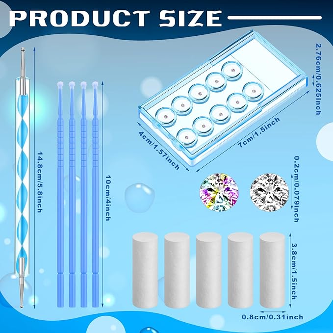 Boao 61 Pcs Tooth Gem Kit DIY Jewelry Dental Gems Reflective Teeth Diamonds Set Artificial Crystal Ornaments Jewel with Applicator Sticks Dot Drill Pen Cotton Sticks(White,Colorful,Blue)