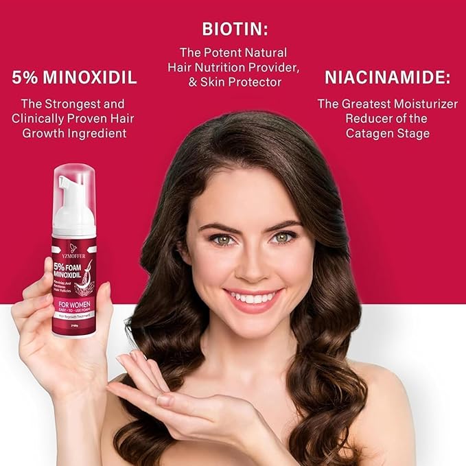 5% Minoxidil Foam for Women: Hair Regrowth Treatment for Thinning Hair and Hair Loss, Lightweight Non-Greasy Formula, Dermatologist Recommended, 2 × 60g (2-Month Supply)