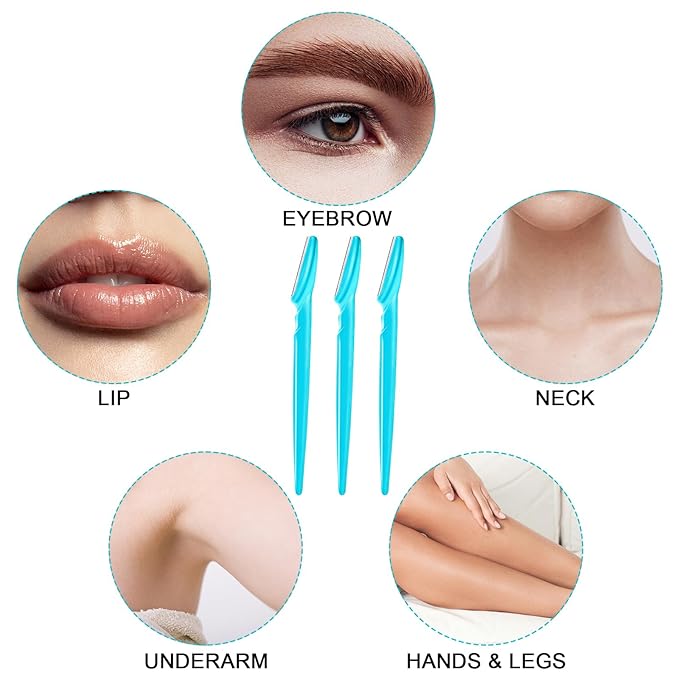 12 Pcs Eyebrow Razors, Face Razors Multipurpose, Exfoliating Dermaplaning Tools, Eyebrow Trimmers Shaver with Protective Cover, Facial Hair Removal for Women Men Body Use (Blue)