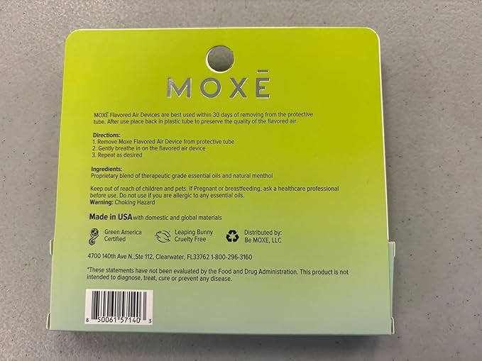 MOXE Natural Mojito Air Inhaler | Non Electric Long-Lasting Flavored Air Refreshing Support | Oral Fixation Peppermint, Lime, Bergamot & Menthol Essential Oils, Craving Relief - 3 Pack