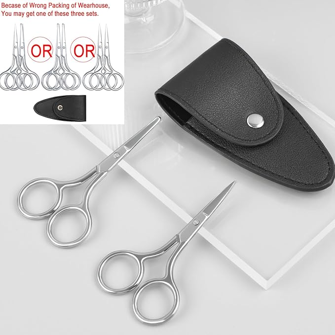 Eyebrow & Rounded Tips Nose Hair Scissors with Carrying Pouch for Men Women,Stainless Steel Small Scissors for Grooming Brow, Beard, Mustache, Eyelashes, Ear Hair,Hair Cutting (Silver)