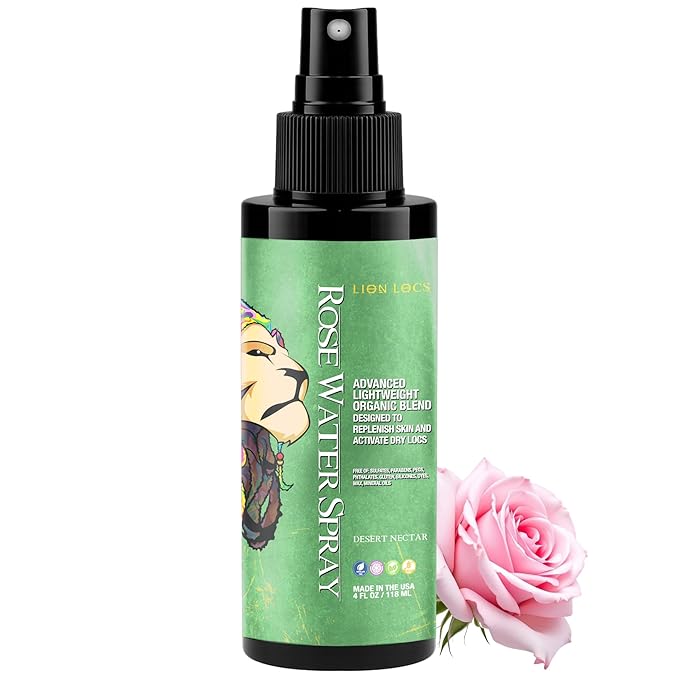 Lion Locs Rosewater Moisturizing Spray for Locs and Skin | Organic Vegan Conditioner Rose Water for All Hair Types (4oz, Desert Nectar)
