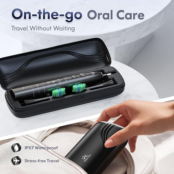 Electric Toothbrush for Adults Kids Electric Toothbrush Rechargeable Sonic Toothbrush Ultrasonic Toothbrush with Travel Case, Holder & 7 Brush Heads, 6 Modes & 3 Intensities, 2-Minute Timer (Black)