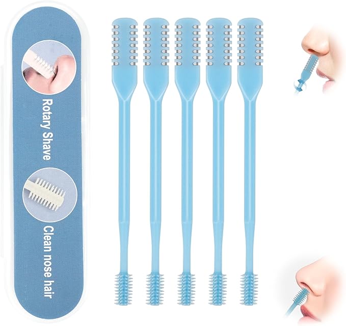 5PCS 2-in-1 Nasal Hair Cutter, Upgrade Manual Double Sided Nose Hair Trimmer Cutter for Women and Men 360°Rotating Nose Hair Remover Grooming Tool knife Razor Portable Nostril hair kit (Sky Blue)