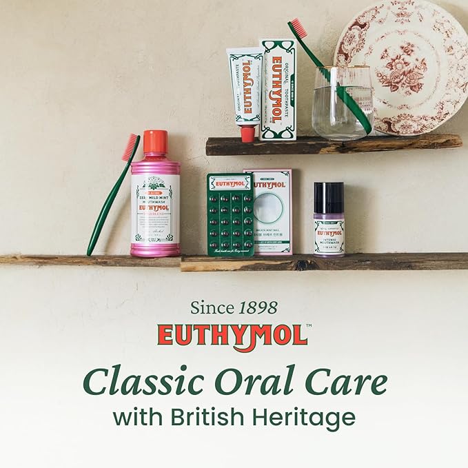 EUTHYMOL Original Toothpaste (3.7fl oz*5, Pack of 5) - Fluoride-Free Toothpaste for Sensitive Teeth & Gum. Bad Breath, Cavity Prevention, 12-Hour Long Lasting Freshness with Wintergreen