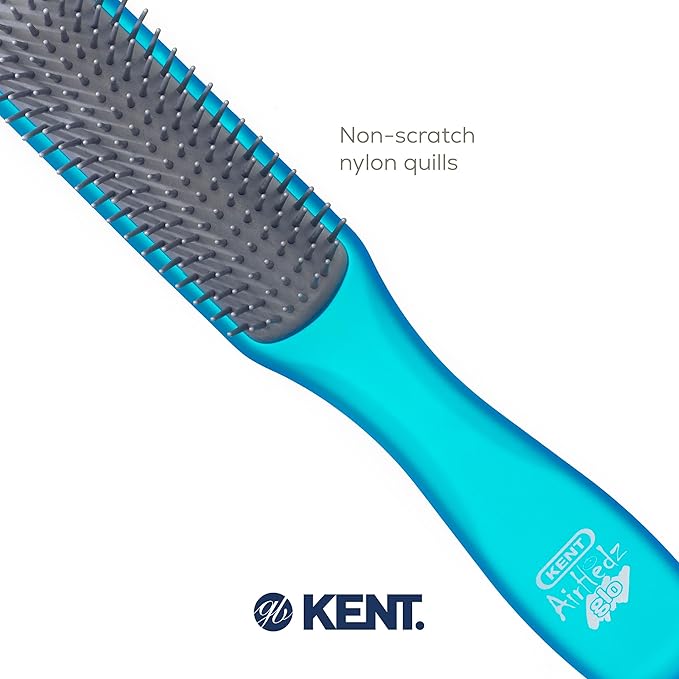 Kent AHGLO02 Airhedz Glo Blue Half Round Narrow Detangling Hair Brush - 9 Row Ionic Anti Static Non Scratch Long Nylon Bristle Great for Detangling and Smoothing Medium to Long Length Hair