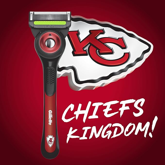 Gillette Labs Special NFL Chiefs Edition Shaving Razor for Men - 1 Handle, 4 Razor Blade Refills & Magnetic Stand, Holiday Gifts for Men, GilletteLabs with Exfoliating Bar