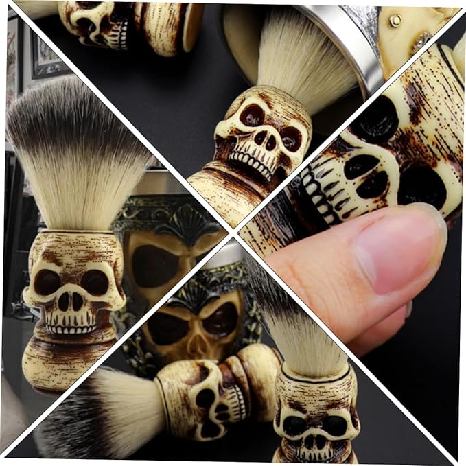 1Pc Skull Pattern Badger Hair Beard Brush for Men Portable Shaving Brush with Durable Handle Stylish Grooming Tool for Softening Beard and Easy Travel
