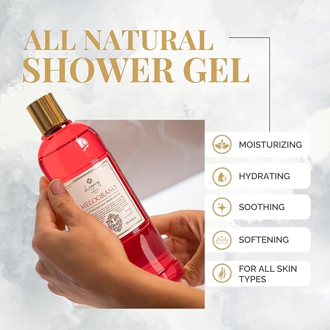 Logevy Melograno Shower Gel – Indulgent Pomegranate Aroma Made from the Best Skin-Friendly Ingredients, Rich in Nutritional Properties for Rejuvenating, Hydrating, and Soothing Action – 500ml