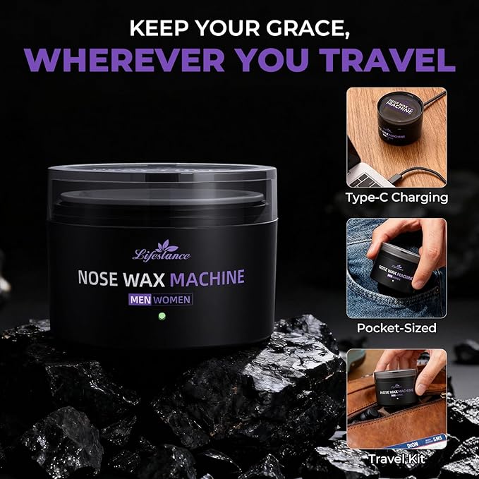 Lifestance Nose Wax Kit for Men & Women - 120g Nose Hair Wax Kit with USB Fast Heating, Smart Temp Control, 48 Sticks, Painless Ear Hair Removal, Compact, Travel-Ready, Multi-Accessories