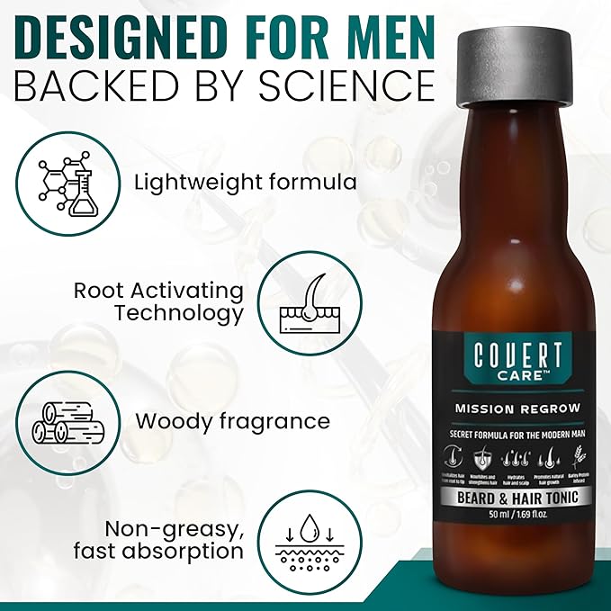 Hair and Beard Thickening Serum for Men – Lightweight Root Activator for Thinning Hair, Scalp Nourishment for Fuller, Stronger-Looking Hair