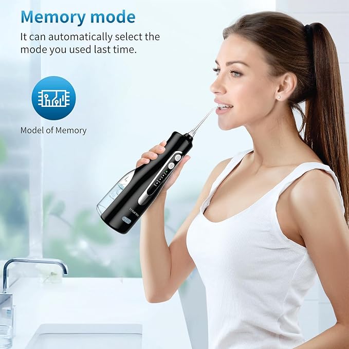 Black Cordless Water Flosser for Teeth | Portable Oral Irrigator with 4 Modes | IPX7 Waterproof, Rechargeable, 300ml Water Tank for Everyday Oral Care & Travel