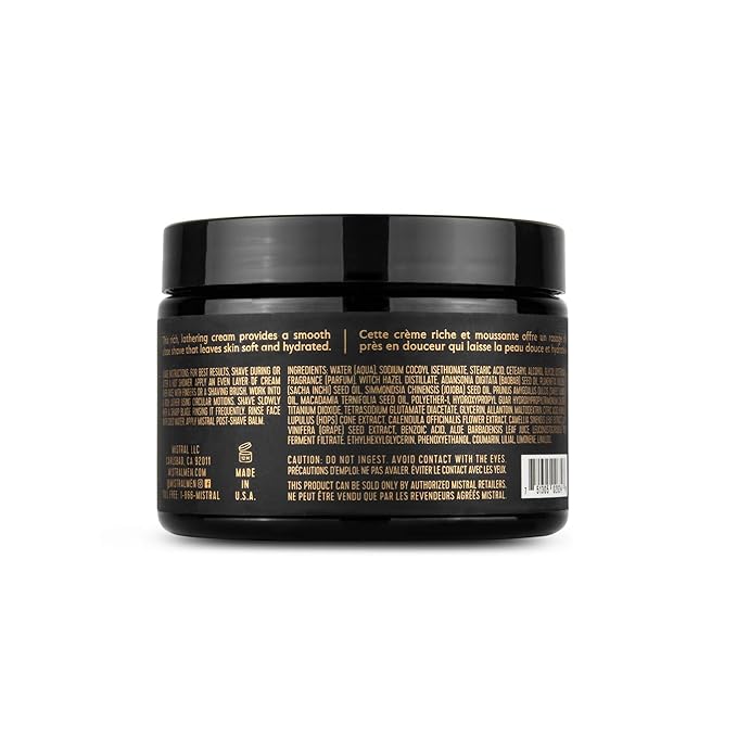 Mistral Black Amber Shaving Cream for Men | Smooth Triple Layered Foam | Men’s Shave Cream with Organic Plant Extracts | pH-balanced, Phthalates & Paraben-Free | Made in USA. 9oz Tub