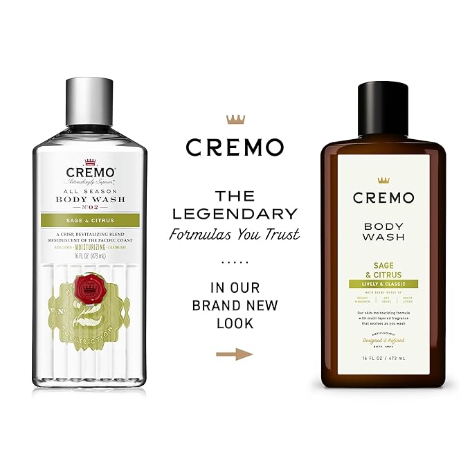 Cremo Rich-Lathering Sage & Citrus Body Wash, A Revitalizing Combination of Bright Mandarin, Dry Herbs and White Cedar, 16 Fl Oz (2-Pack)
