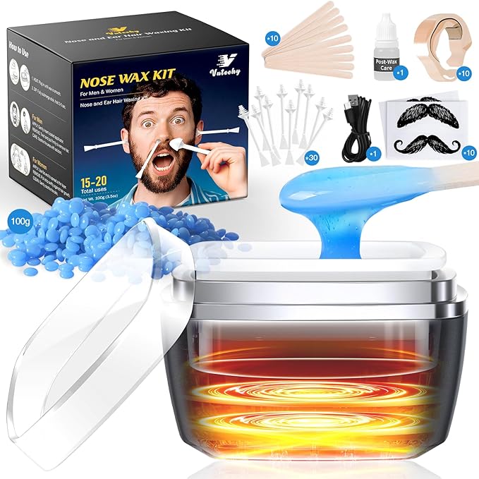 Nose Wax Kit Men, Nose Ear Hair Removal Kit for Men Women, 40 Sticks, 100g Wax, USB Fast Heat, Smart Constant Temp, Painless Hair Removal Waxing Kit for Nose Ears Eyebrow Lip Facial, Blue