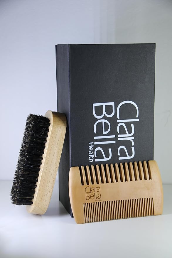 Premium Beard & Mustache Grooming Kit: Boar Bristle Brush & Wide Tooth Comb - Tame & Style Your Facial Hair - Achieve a Flawless Look - for Men - Order Now!