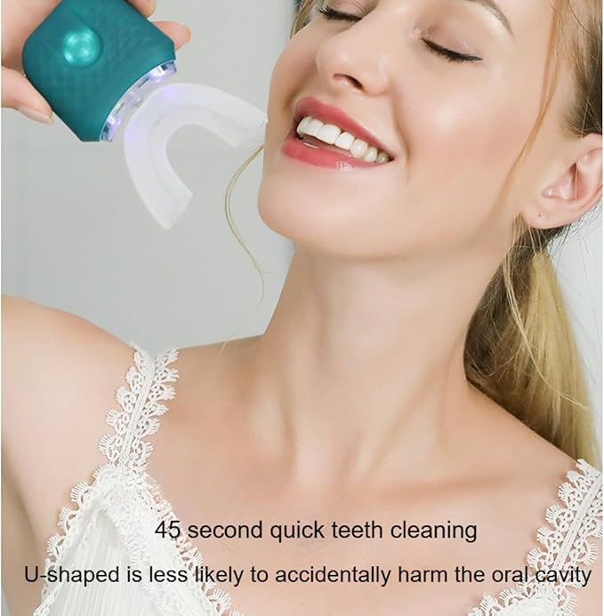 Scandinavian Smiles U-Shaped Electric Toothbrush, 360° Sonic Cleaning for Adults & Kids, 3 Modes, USB-C Rechargeable (Blue-a)