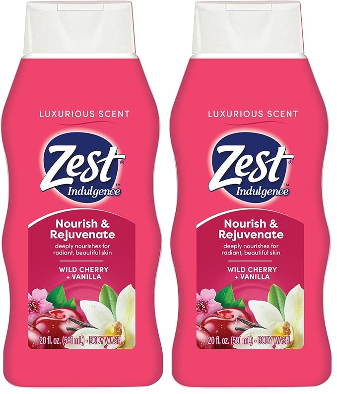 Zest Body Wash - Infused with Wild Cherry and Vanilla - Hydrating Body Soap - Suitable for All Skin Types - Wild Cherry and Vanilla - 20 oz,(Pack of 2)
