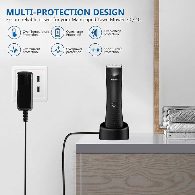 Replacement for Manscaped Charger Compatible with 3.0/2.0 Electric Groin Hair Trimmer Manscape, 5V Power Adapter with Mini Brush, 5Ft Long Cord