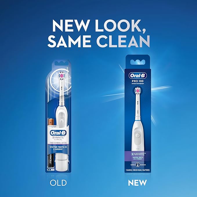 Oral-B Pro 100 3D White, Battery Powered Electric Toothbrush, White