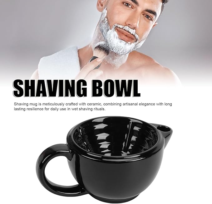 Double Walled Ceramic Shaving Bowl, Heat Retention Lather Bowl with Wide Mouth & Textured Interior, Large Handle Shaving Mug for Men, Hot Lather Accessory (Double Layer)