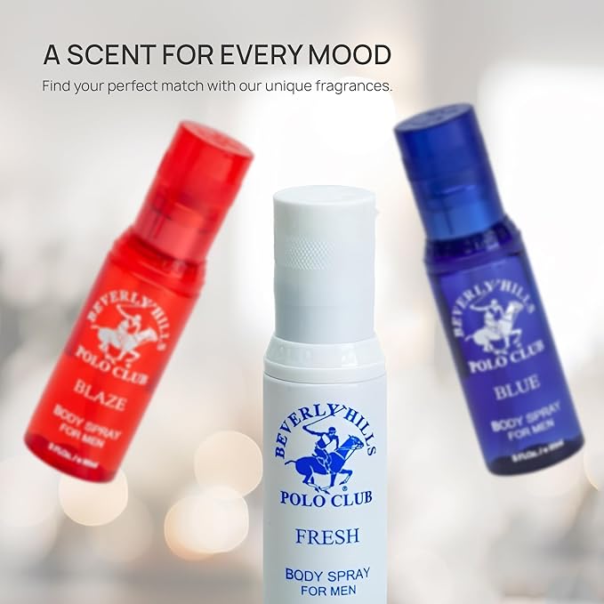 Beverly Hills Polo Club Men's Body Spray Collection - 3 x 3oz Designer Cologne Gift Set for Everyday Freshness & Travel