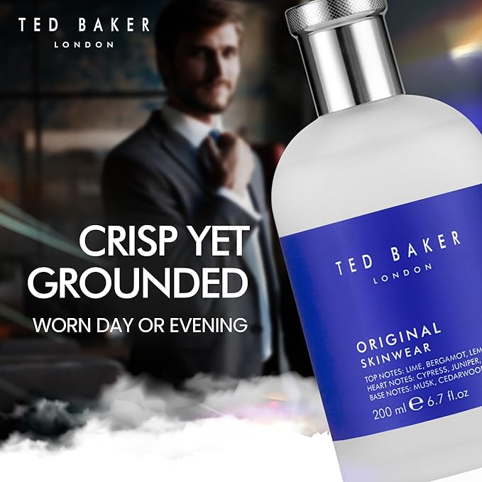 Ted Baker Original Skinwear Eau de Toilette for Men Woody Aromatic Fragrance with Lime, Bergamot, Sandalwood & Amber, Citrus, Refreshing, Mens Cologne Spray For Him 6.7 fl oz