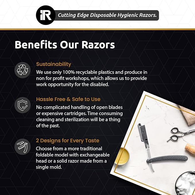 Professional Straight Razors for Men - 100 pcs. Disposable Straight Edge Razors with Stainless Steel Blade and Guard - Essential Barber Accessories for Close Shaving and Grooming by Better Barber