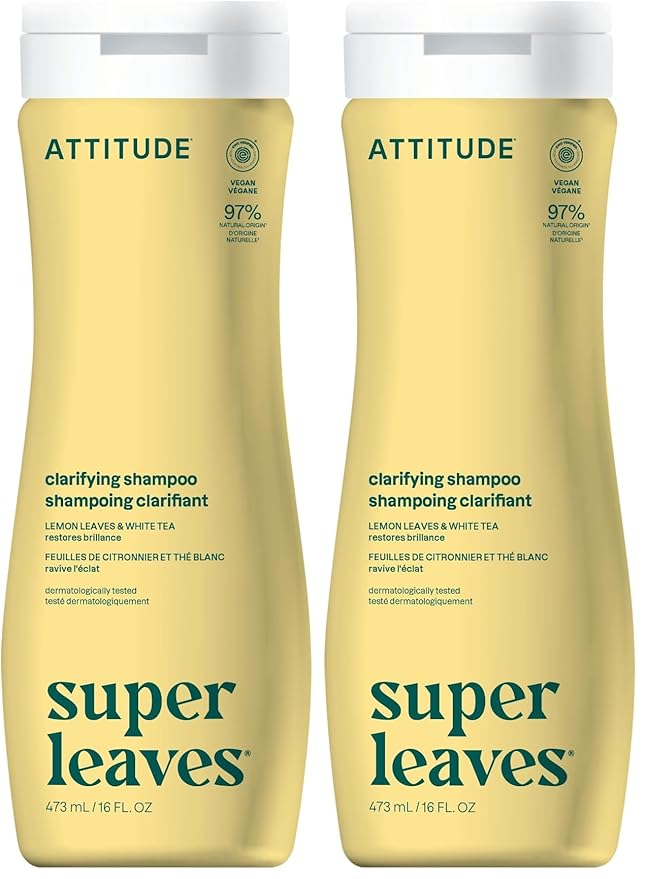 ATTITUDE Clarifying Hair Shampoo,EWG Verified,Restores Shine,Naturally Derived Ingredients,Vegan and Plant Based,Lemon Leaves and White Tea,16 Fl Oz,(Pack of 2)