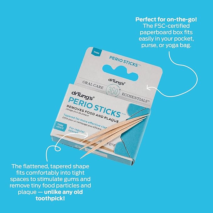 drTung's Dental Sticks for Teeth & Gum Cleaning - Toothpicks for Oral Care, Soft Floss Picks for Teeth, Interdental Plaque & Food Remover Tool, Perio Sticks - X-Thin, Bulk 100 Count (Pack of 6)