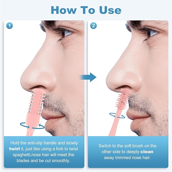 5PCS 2-in-1 Nasal Hair Cutter, Upgrade Manual Double Sided Nose Hair Trimmer Cutter for Women and Men 360°Rotating Nose Hair Remover Grooming Tool knife Razor Portable Nostril hair kit (Light Pink)