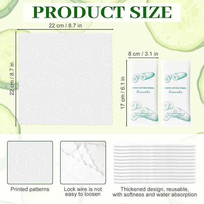 Moist Cotton Towel Bulk Moist Towelettes Individually Wrapped,White Towel Services,Refreshment Pre Moistened Towels for Dentist Travel Sport Party Hotel 100，Cucumber