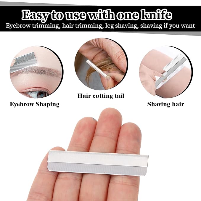 Straight Razor Blades, 40 Pcs Stainless Steel Brow Razor Single Edge Disposable Safety Eyebrow Trimmer Facial Hair Removers Shaving Tools Blade Refills for Men and Women