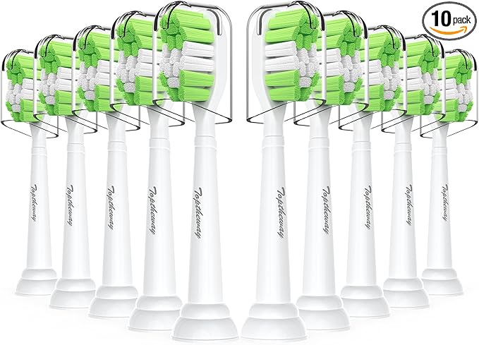 Toptheway Toothbrush Replacement Heads Compatible with Philips Sonicare Plaque Control ProtectiveClean C2 C1 G2 Brush 4100 5100 5300 and More Click-on Electric Toothbrush Handles, 10 Pack