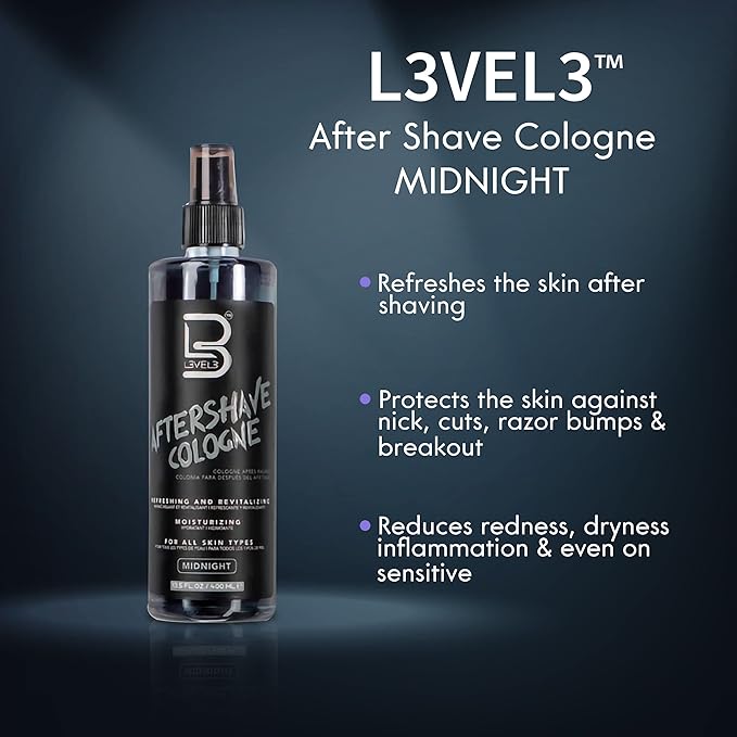 L3 Level 3 After Shave Spray Cologne - Softens Skin - Refreshes and Relieves Face and Skin - Styling Powder Included (Midnight)