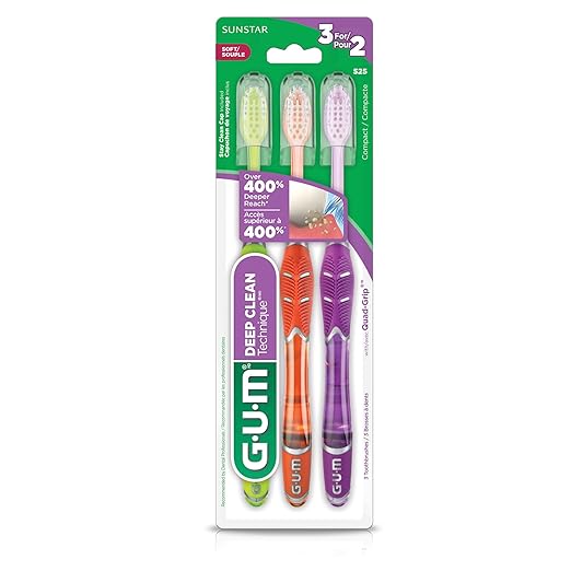 GUM Technique Deep Clean Toothbrush - Compact Head - Soft Toothbrushes for Adults with Sensitive Soft Bristles, 3 Count