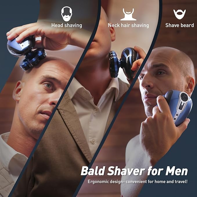 Head Shavers for Bald Men: 7D Detachable Electric Razor - IPX6 Waterproof Wet Dry Rotary Shavers - LED Display Rechargeable Head Shaving with Fast Charging, Deep Blue